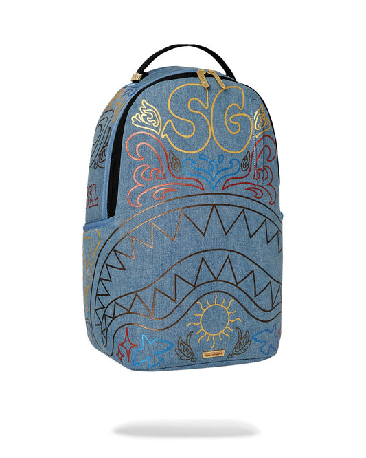 SPRAYGROUND Metallic Printed Denim Shark DLXSV Backpack